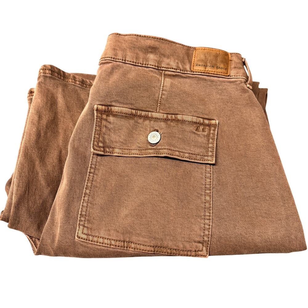 American Eagle Skater Jeans Baggy Wide Leg Brown Denim Womens 16 (36x30 ACTUAL)